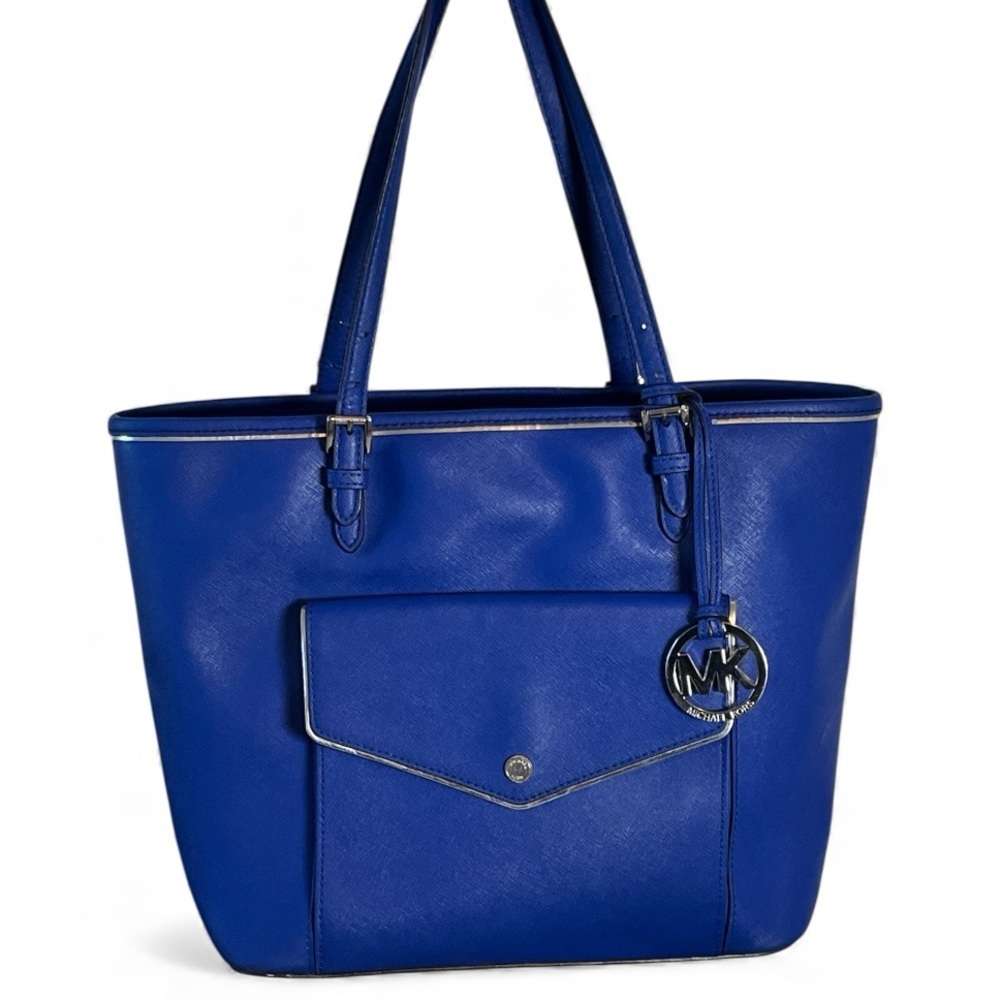 Vibrant Blue Chic Luxe Tote 16x11 Saffiano Shoulder Bag Coastal Summer